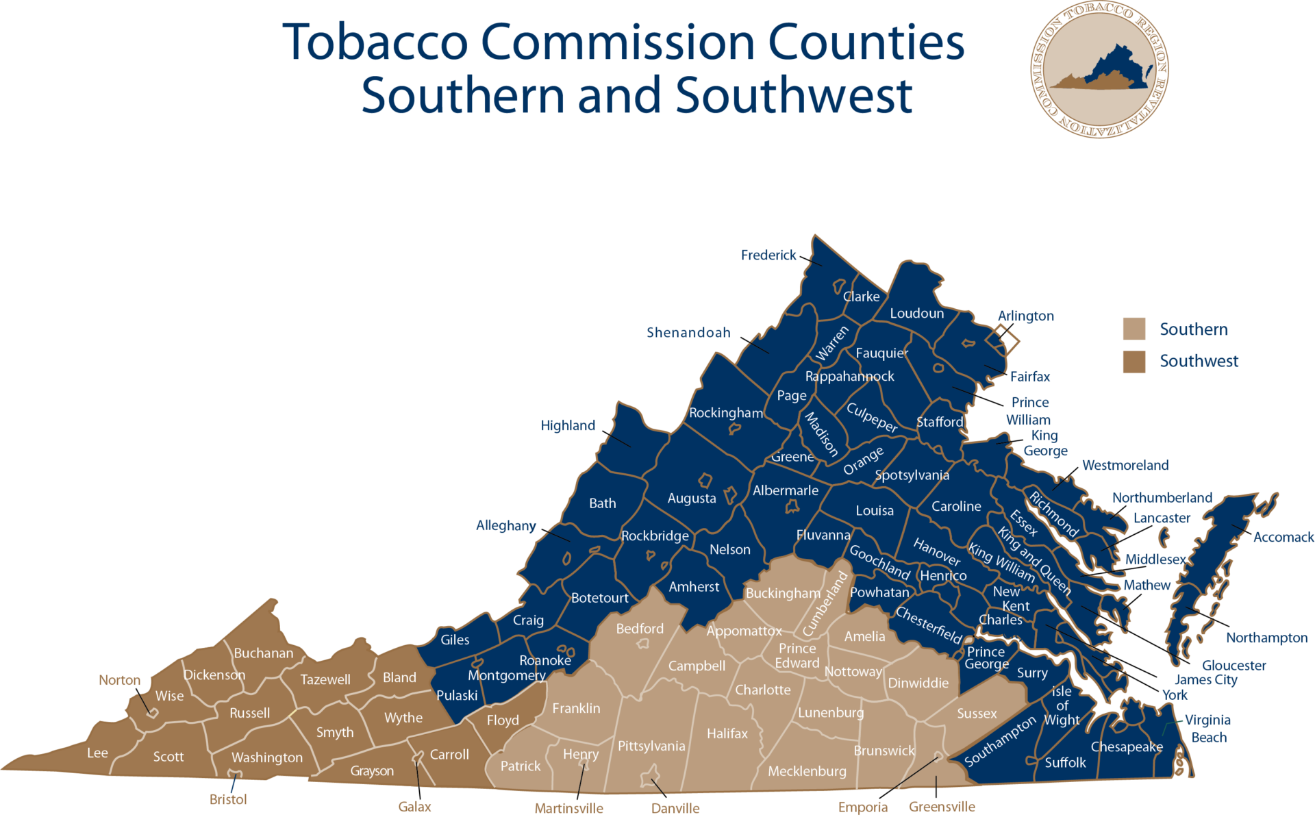 Counties & Cities Eligible for Tobacco Commission Funding Virginia